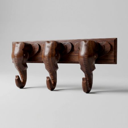 Handcrafted Sheesham Wood Elephant Wall Hook Rack